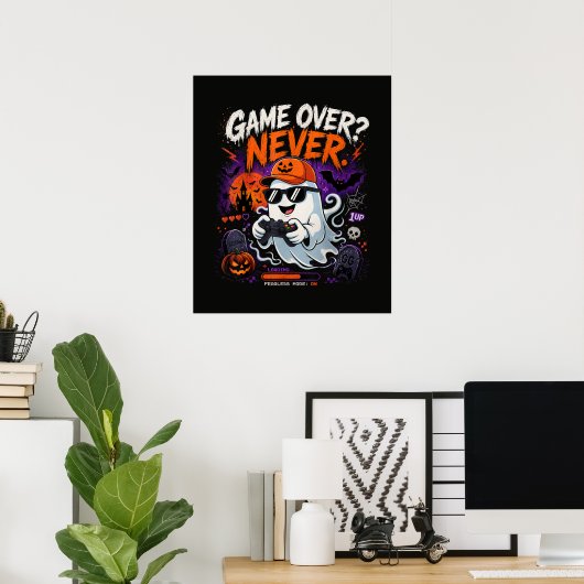 Game Over Nooit Grappige Gamer Geest Halloween Poster (Thuiskantoor)