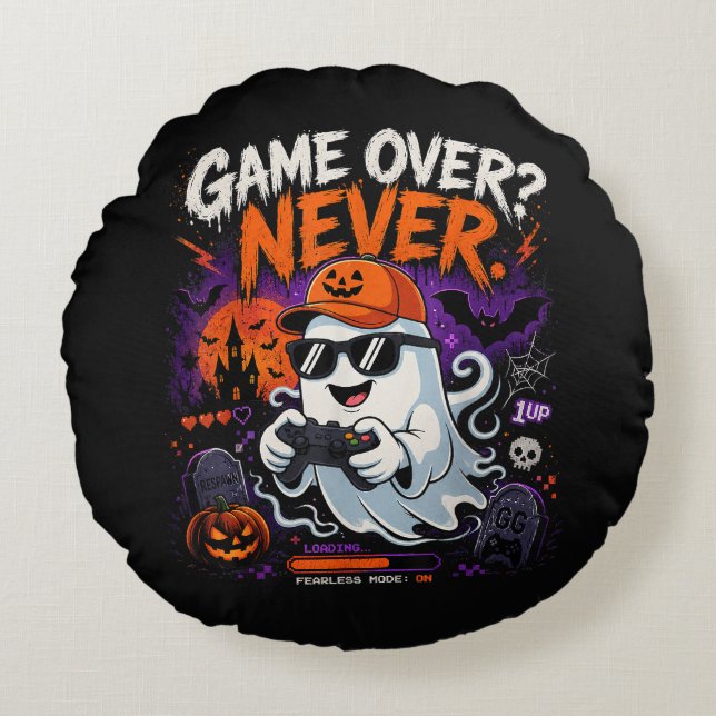 Game Over Nooit Grappige Gamer Geest Halloween Rond Kussen (Voorkant)