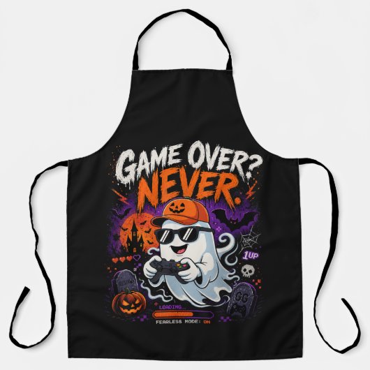 Game Over Nooit Grappige Gamer Geest Halloween Schort (Voorkant)