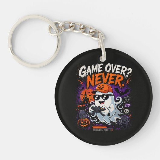 Game Over Nooit Grappige Gamer Geest Halloween Sleutelhanger (Voorkant)