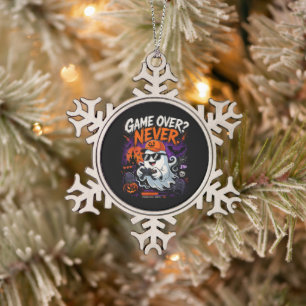 Game Over Nooit Grappige Gamer Geest Halloween Tin Sneeuwvlok Ornament