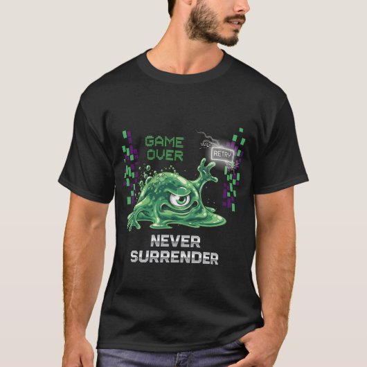 Game Over Nooit Overgeven Retro Gaming T-shirt | F (Voorkant)