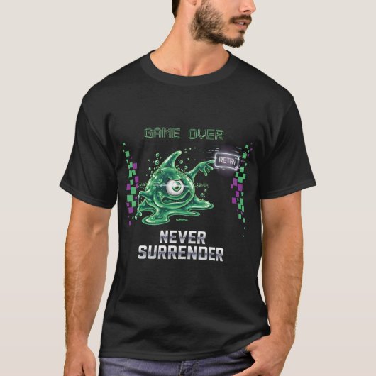 Game Over Nooit Overgeven Retro Gaming T-shirt | F (Voorkant)