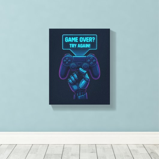 Game over? Probeer het nog eens! – Futuristisch Ga Canvas Afdruk (Insitu (Houten vloer))