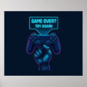 Game over? Probeer het nog eens! – Futuristisch Ga Poster (Voorkant)