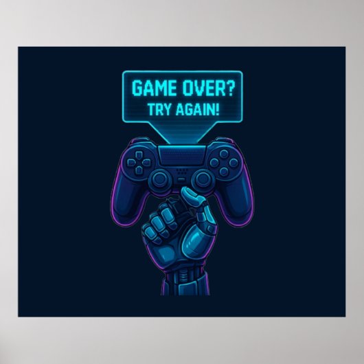 Game over? Probeer het nog eens! – Futuristisch Ga Poster (Voorkant)