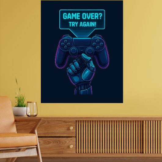 Game over? Probeer het nog eens! – Futuristisch Ga Poster (Woonkamer 2)