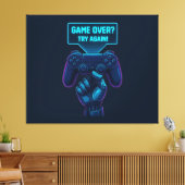 Game over? Probeer het nog eens! Futuristische Gam Canvas Afdruk (Insitu (Woonkamer))