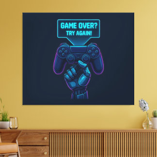 Game over? Probeer het nog eens! Futuristische Gam Canvas Afdruk