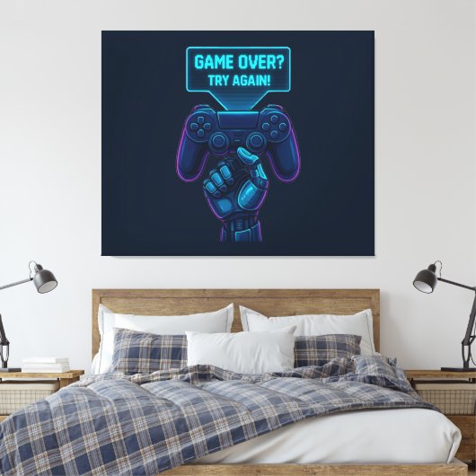 Game over? Probeer het nog eens! Futuristische Gam Canvas Afdruk (Insitu (Slaapkamer))