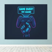 Game over? Probeer het nog eens! Futuristische Gam Canvas Afdruk (Insitu (Houten vloer))