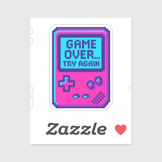 Game Over Probeer Opnieuw – Retro Pixel Gamer Sticker (Vel)