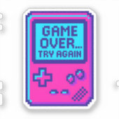 Game Over Probeer Opnieuw – Retro Pixel Gamer Sticker (Voorkant)