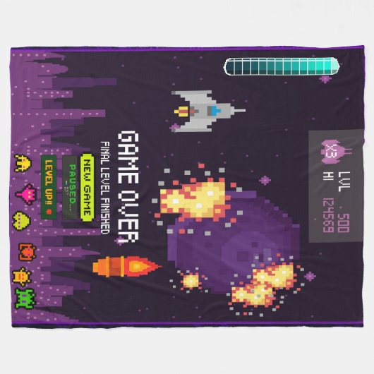 Game over purple blanket fleece deken (Voorkant (Horizontaal))