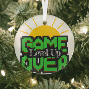 Game Over, Reviveer retro games met, level up Glas Ornament