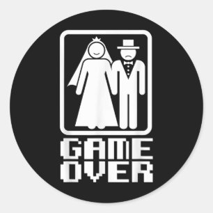 Game Over Shirt Funny Wedding Bride Groom Gamer Te Ronde Sticker