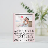 Game over Skinny Funny Save the Date Couple Photo Briefkaart (Staand voorkant)