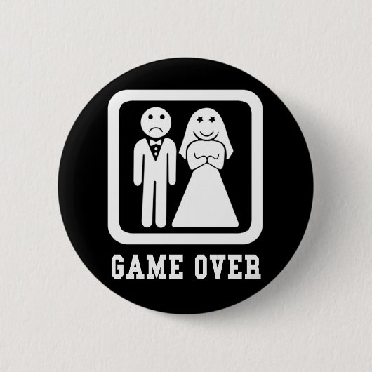 Game over Stag Party Pinback Button zwart-wit (Voorkant)