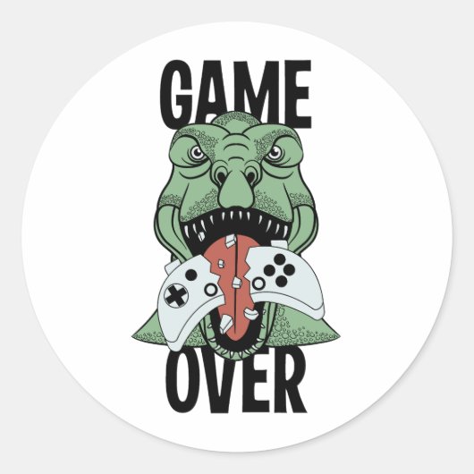 Game over T-Rex Dinosaur videokamers' Ronde Sticker (Voorkant)