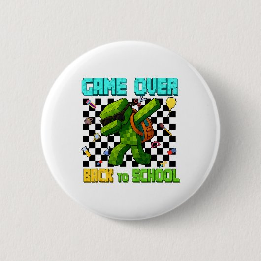 Game Over Terug naar school Gamer Grappige kindere Ronde Button 5,7 Cm (Voorkant)