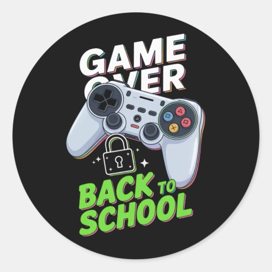 Game Over Terug naar school Grappige eerste school Ronde Sticker (Voorkant)