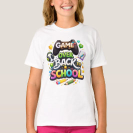 “Game Over – Terug naar school” Kleurrijk gaming-t T-shirt