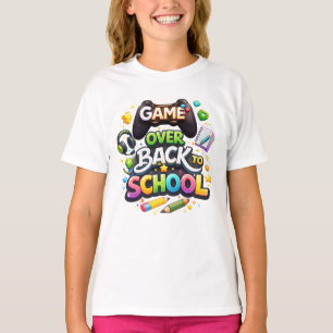 “Game Over – Terug naar school” Kleurrijk gaming-t T-shirt