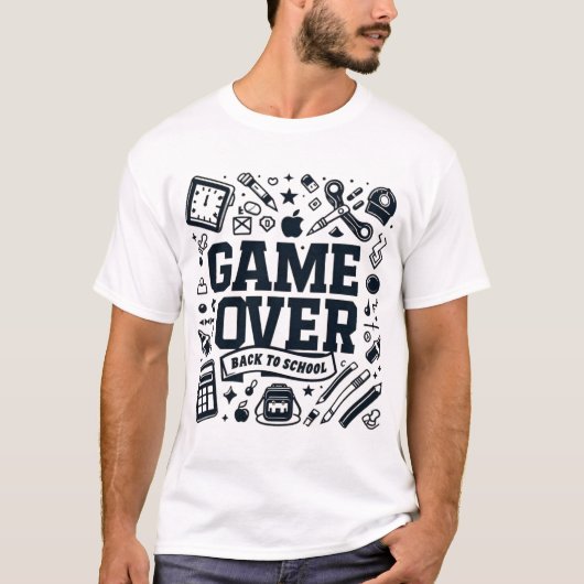 Game Over, Terug naar School: Monochrome Essential T-shirt (Voorkant)