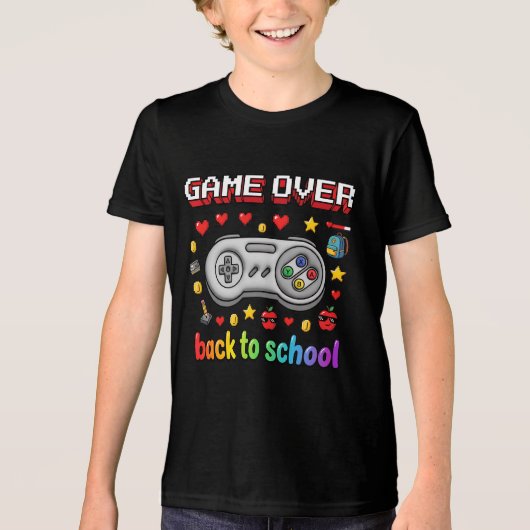 Game Over Terug naar School Retro Gamer Tri-Blend Shirt (Voorkant)