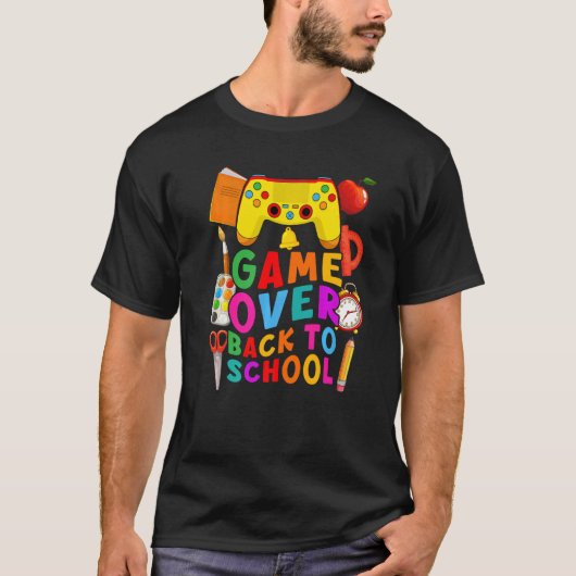Game over terug naar schoolgamercontroller 1 dag t-shirt (Voorkant)