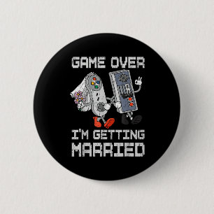 Game over trouwen gamer vrijgezellenfeest ronde button 5,7 cm