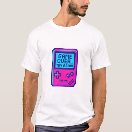 Game Over Try Again – Retro Pixel Gamer  T-shirt (Voorkant)