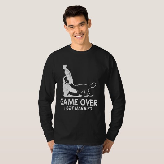 Game over vrijgezellenfeest bruid en bruidegom tro t-shirt (Voorkant volledig)