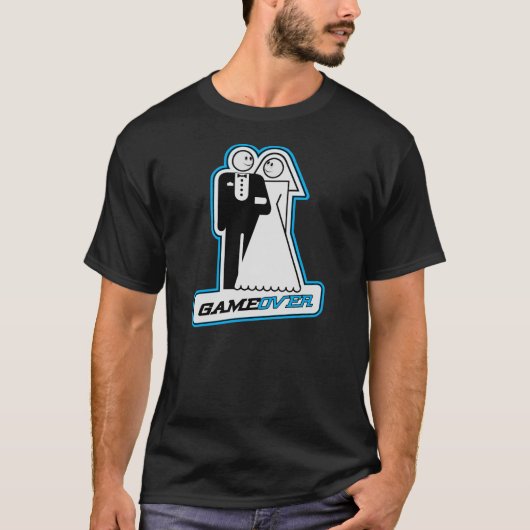 Game Over Wedding Bride & Groom T-shirt (blauw) (Voorkant)