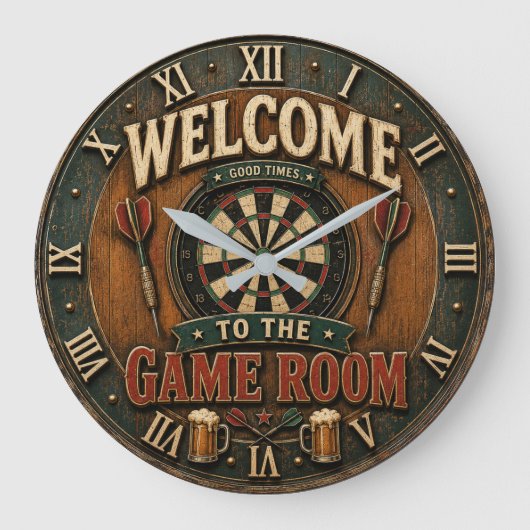 Game Room Dartboard Rustic Pub Bar Decor Grote Klok (Voorkant)
