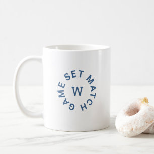 Game Set Match Blauw Monogram Tennis Wit Koffiemok
