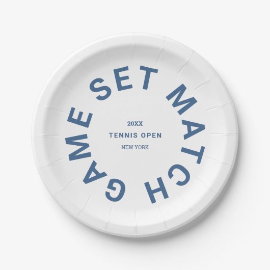 Game Set Match Blauw Tennistoernooi Crest Papieren Bordje (Voorkant)