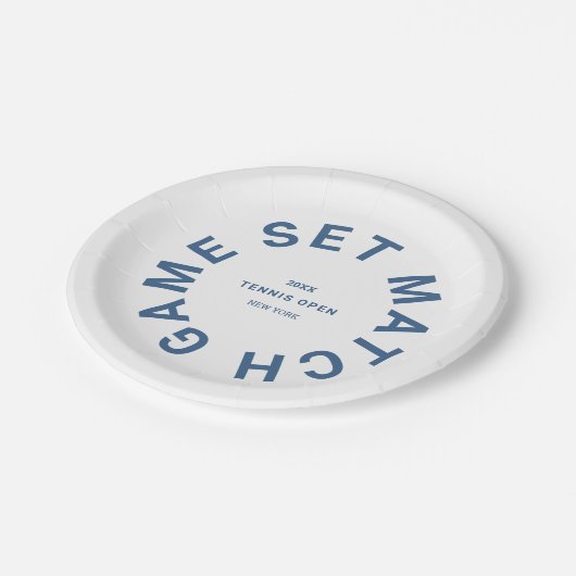 Game Set Match Blauw Tennistoernooi Crest Papieren Bordje (Gekanteld)