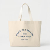 Game Set Match Blauwe Crest Tennis Grote Tote Bag (Voorkant)