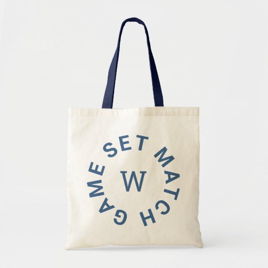Game Set Match Blauwe Monogram Initiaal Tennis Tote Bag (Voorkant)