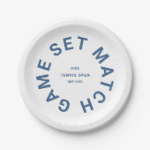 Game Set Match Blauwe Tennistoernooi Logo Papieren Bordje (Voorkant)
