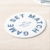 Game Set Match Blauwe Tennistoernooi Logo Ronde Kartonnen Onderzetter (Gebogen)