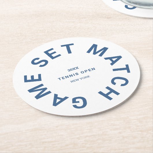 Game Set Match Blauwe Tennistoernooi Logo Ronde Kartonnen Onderzetter (Gebogen)