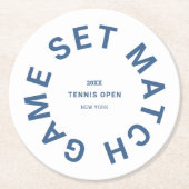 Game Set Match Blauwe Tennistoernooi Logo Ronde Kartonnen Onderzetter (Voorkant)