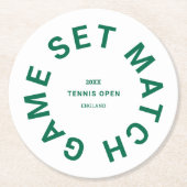 Game Set Match Groen Tennistoernooi Crest Ronde Kartonnen Onderzetter (Voorkant)