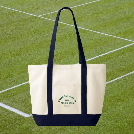 Game Set Match groene rand met marineblauwe afwerk Tote Bag