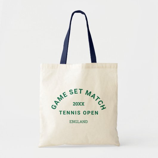 Game Set Match groene rand navy handvat tennis Tote Bag (Voorkant)