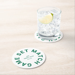 Game Set Match Groene Tennistoernooi Logo Ronde Kartonnen Onderzetter