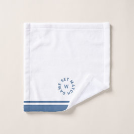 Game Set Match-monogram blauw gestreepte tennis ge Washandje
