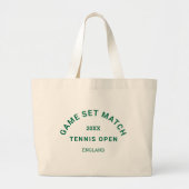 Game Set Match Tennis met groene rand Grote Tote Bag (Voorkant)